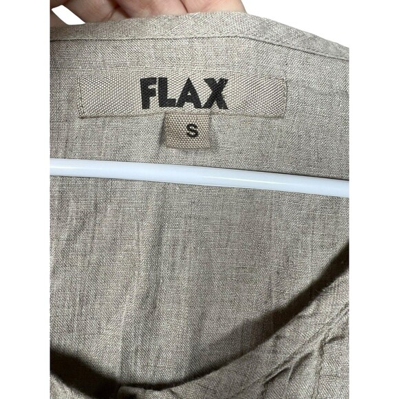 Flax (S) Linen Top Oversized Natural Pleated Tunic Dress Button Shirt W/Pockets - Picture 6 of 12